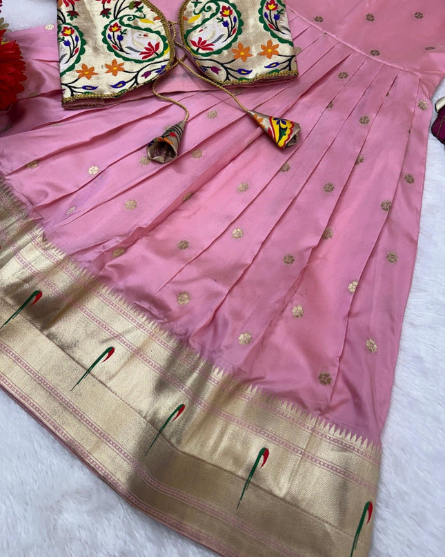 Kids Soft Paithani Silk Gown - Fully Stitched - Rosepetals Luxe