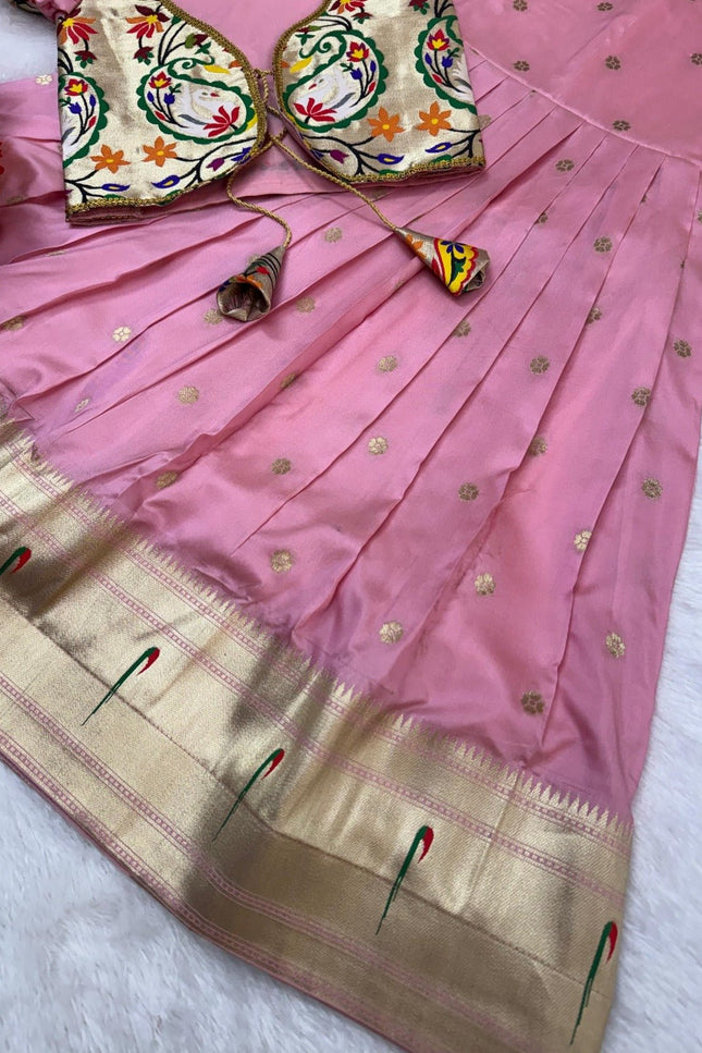 Kids Soft Paithani Silk Gown - Fully Stitched - Rosepetals Luxe