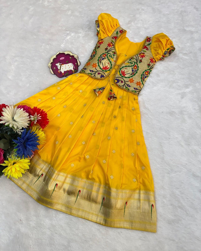 Kids Soft Paithani Silk Gown - Fully Stitched - Rosepetals Luxe