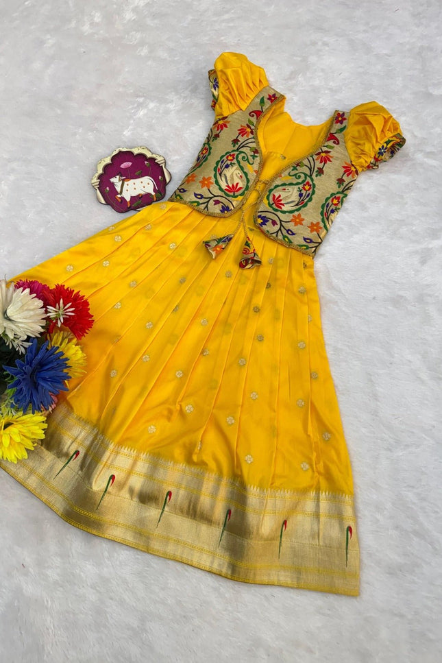 Kids Soft Paithani Silk Gown - Fully Stitched - Rosepetals Luxe