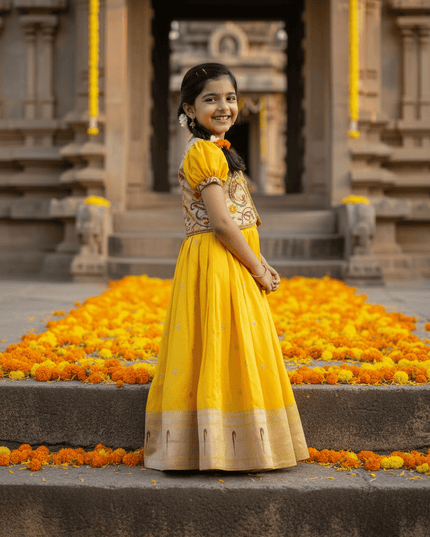 Kids Soft Paithani Silk Gown - Fully Stitched - Rosepetals Luxe