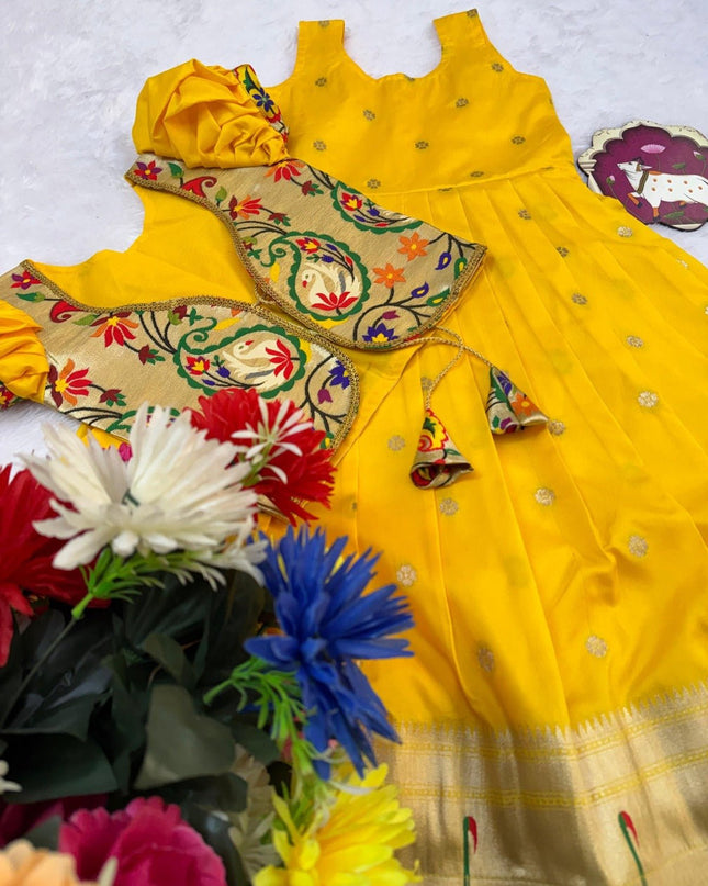 Kids Soft Paithani Silk Gown - Fully Stitched - Rosepetals Luxe