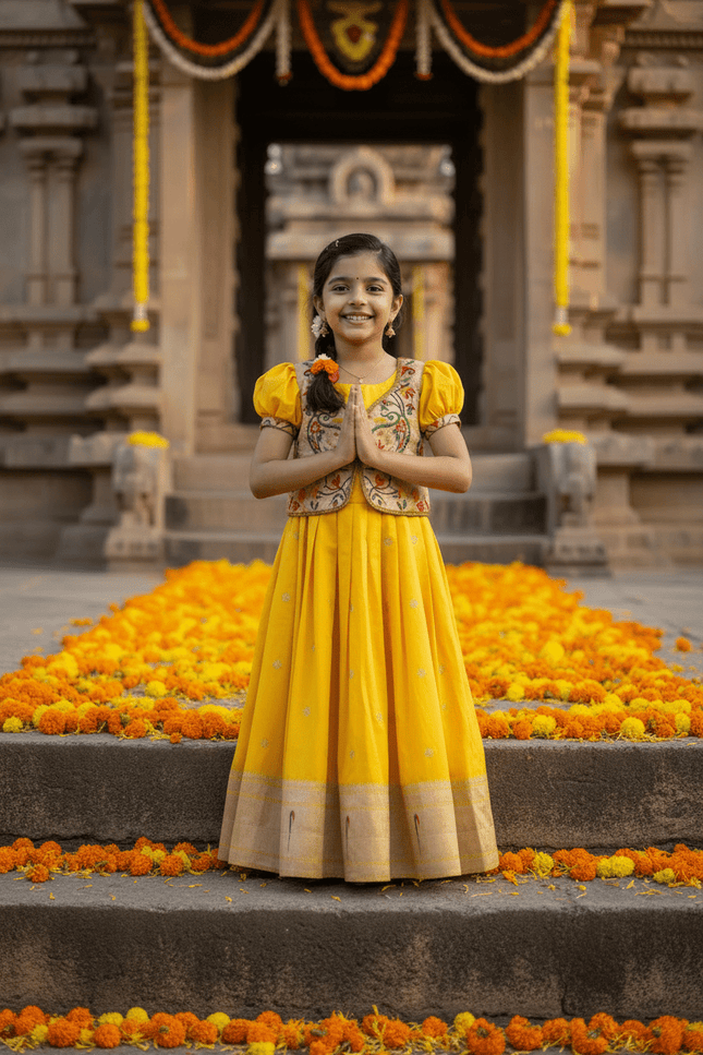 Kids Soft Paithani Silk Gown - Fully Stitched - Rosepetals Luxe