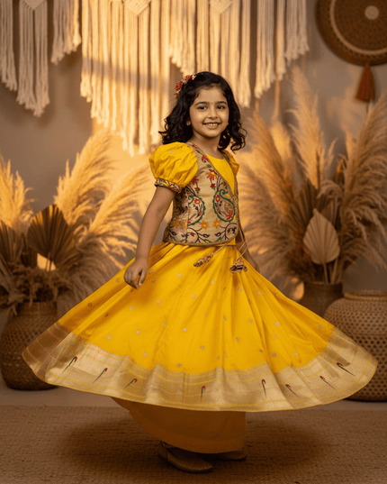 Kids Soft Paithani Silk Gown - Fully Stitched - Rosepetals Luxe