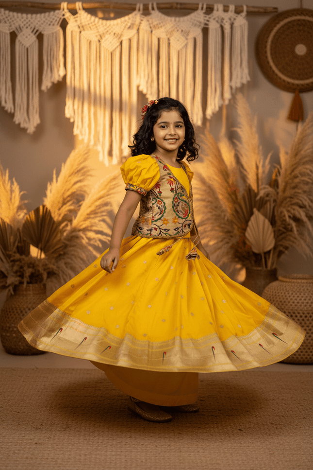Kids Soft Paithani Silk Gown - Fully Stitched - Rosepetals Luxe