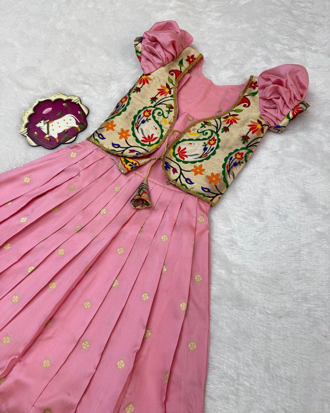 Kids Soft Paithani Silk Gown - Fully Stitched - Rosepetals Luxe