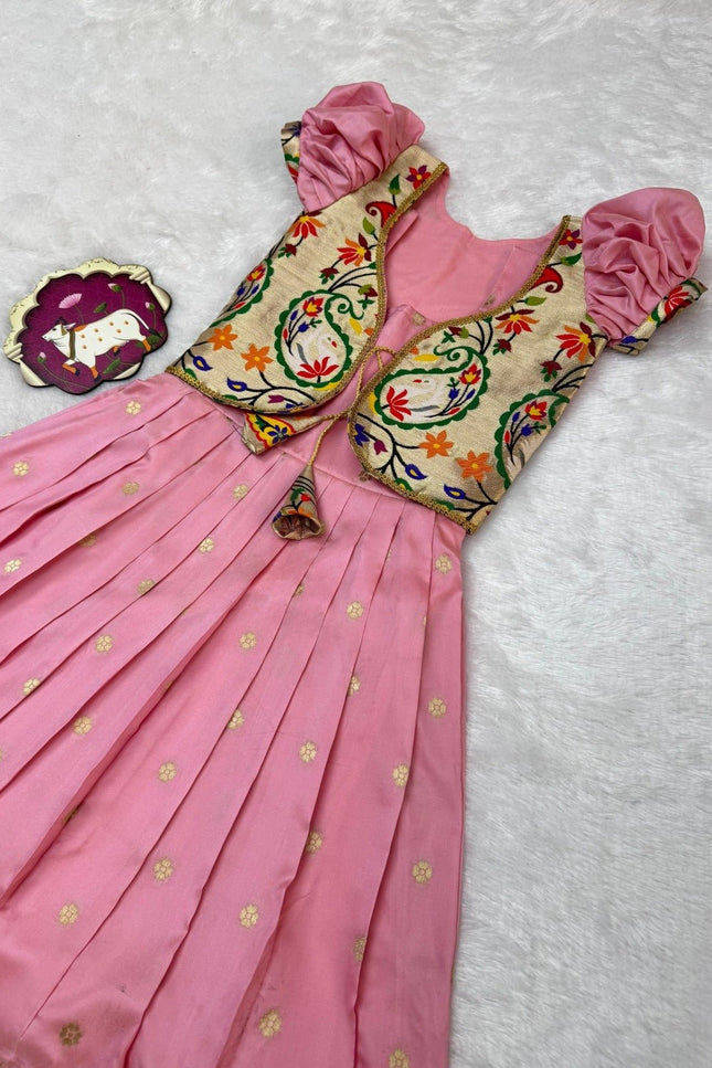 Kids Soft Paithani Silk Gown - Fully Stitched - Rosepetals Luxe