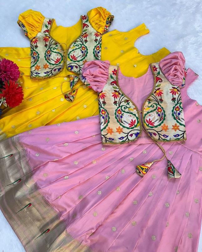 Kids Soft Paithani Silk Gown - Fully Stitched - Rosepetals Luxe
