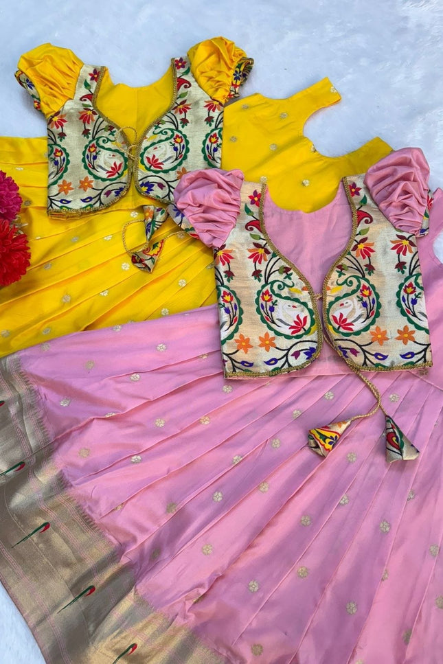 Kids Soft Paithani Silk Gown - Fully Stitched - Rosepetals Luxe