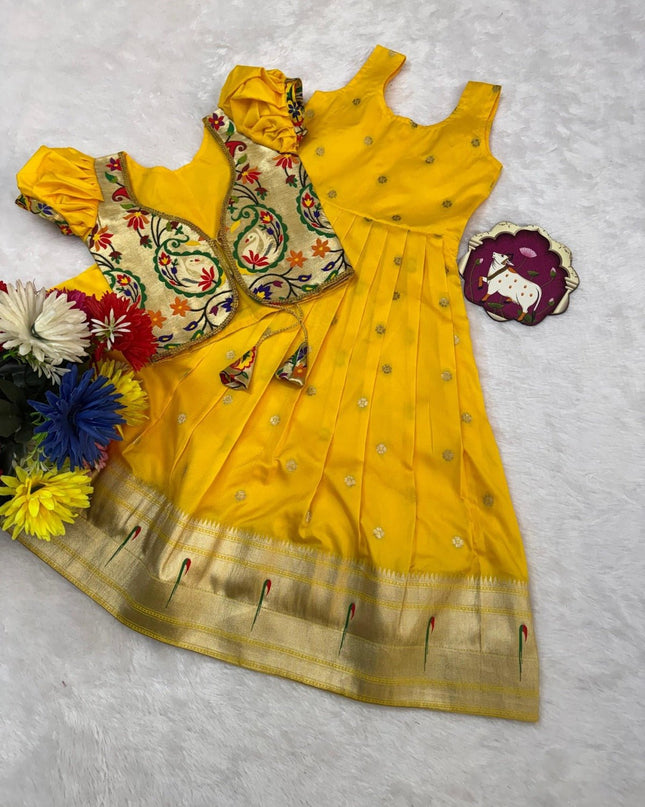Kids Soft Paithani Silk Gown - Fully Stitched - Rosepetals Luxe