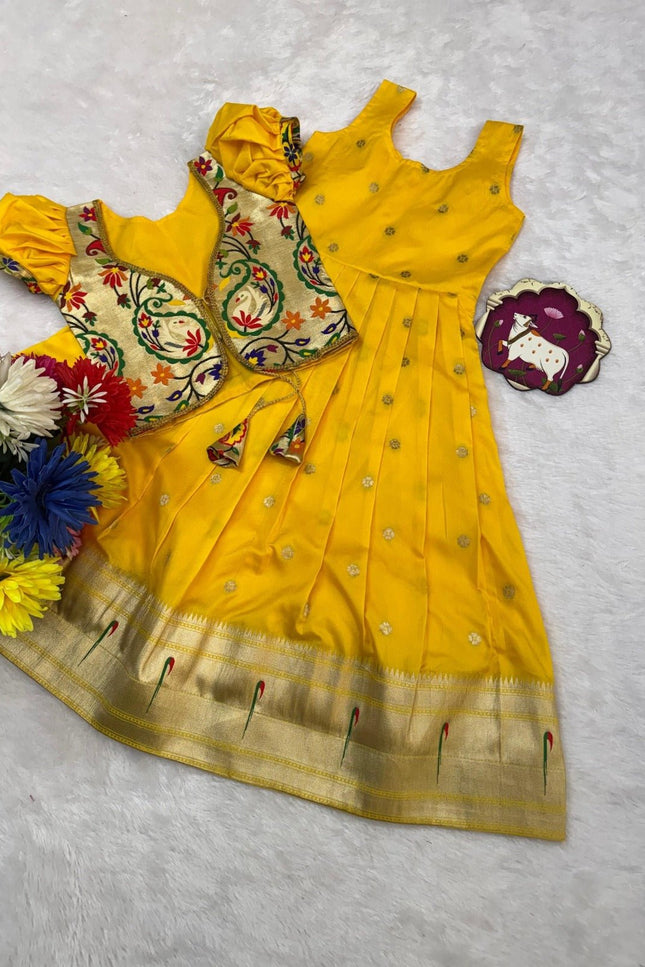 Kids Soft Paithani Silk Gown - Fully Stitched - Rosepetals Luxe