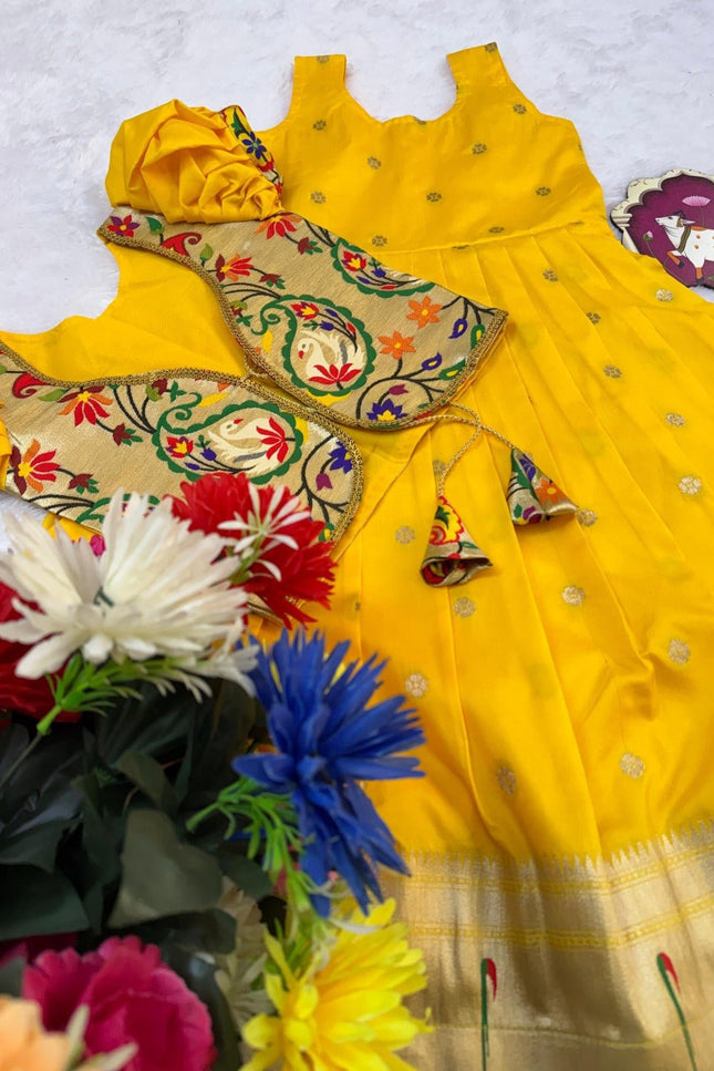Kids Soft Paithani Silk Gown - Fully Stitched - Rosepetals Luxe