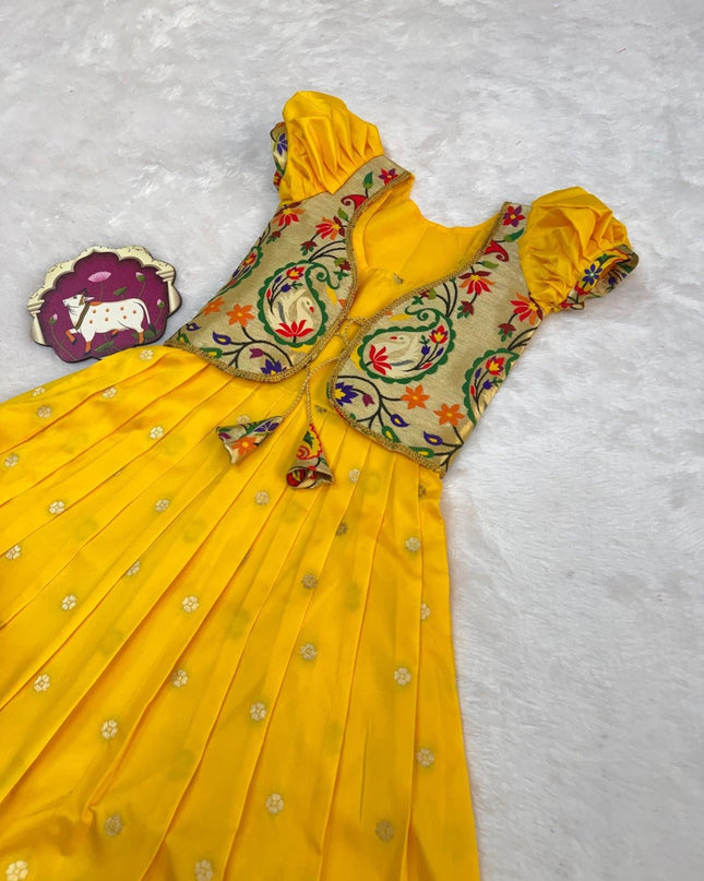 Kids Soft Paithani Silk Gown - Fully Stitched - Rosepetals Luxe