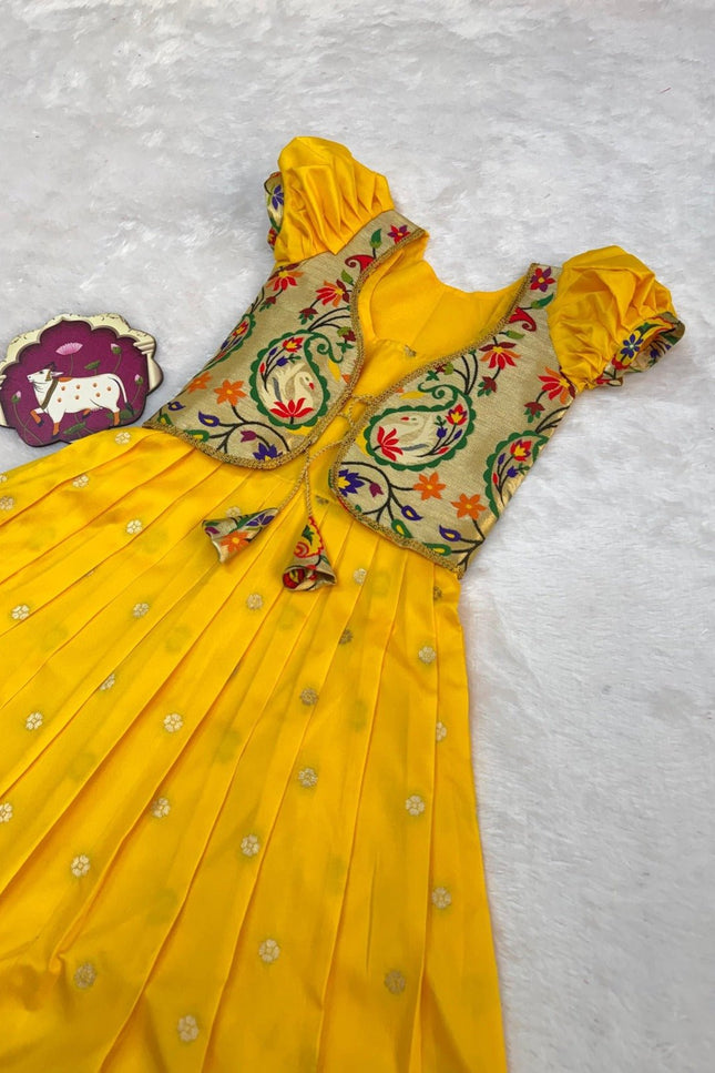 Kids Soft Paithani Silk Gown - Fully Stitched - Rosepetals Luxe