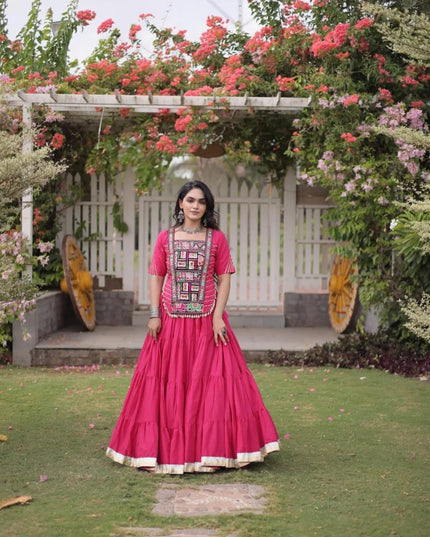 Kora Cotton Kutchi Patchwork Lehenga Choli Set | Navratri Garba Dandiya | 12 Metre Flare - Rosepetals Luxe