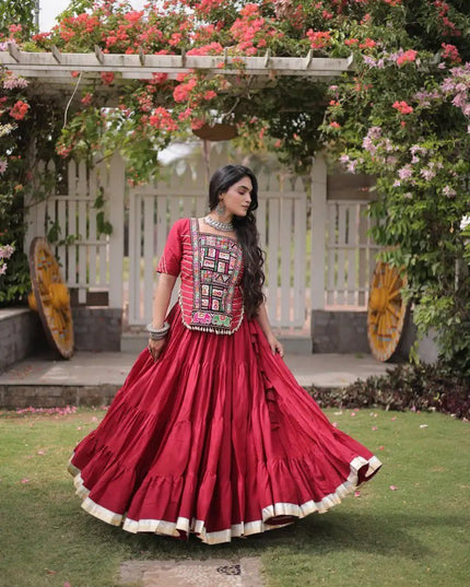 Kora Cotton Kutchi Patchwork Lehenga Choli Set | Navratri Garba Dandiya | 12 Metre Flare - Rosepetals Luxe