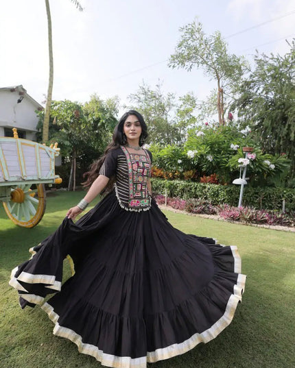 Kora Cotton Kutchi Patchwork Lehenga Choli Set | Navratri Garba Dandiya | 12 Metre Flare - Rosepetals Luxe