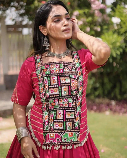 Kora Cotton Kutchi Patchwork Lehenga Choli Set | Navratri Garba Dandiya | 12 Metre Flare - Rosepetals Luxe