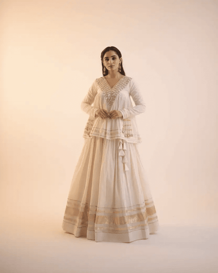 Kora Cotton Lehenga Set | Zari, Gota Patti & Mirror Work | Ready to Wear - Rosepetals Luxe