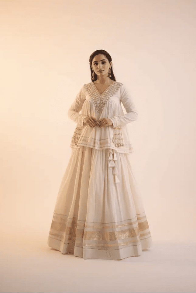 Kora Cotton Lehenga Set | Zari, Gota Patti & Mirror Work | Ready to Wear - Rosepetals Luxe