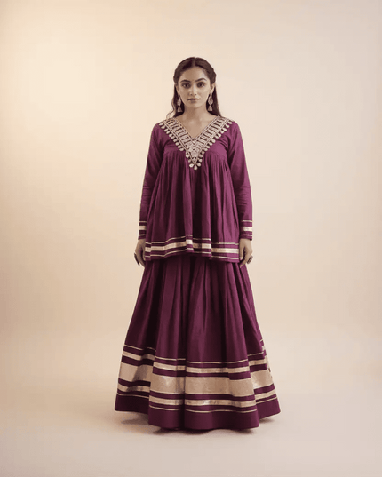 Kora Cotton Lehenga Set | Zari, Gota Patti & Mirror Work | Ready to Wear - Rosepetals Luxe