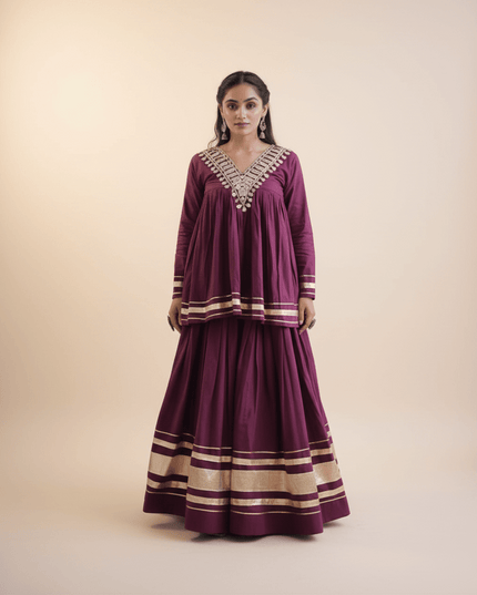 Kora Cotton Lehenga Set | Zari, Gota Patti & Mirror Work | Ready to Wear - Rosepetals Luxe
