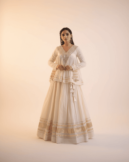 Kora Cotton Lehenga Set | Zari, Gota Patti & Mirror Work | Ready to Wear - Rosepetals Luxe