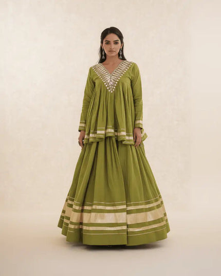 Kora Cotton Lehenga Set | Zari, Gota Patti & Mirror Work | Ready to Wear - Rosepetals Luxe