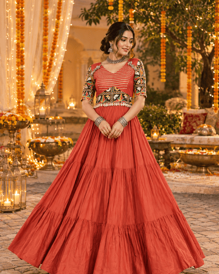 Kutchi Gamthi Mirror-Work Rayon Gown - Rosepetals Luxe