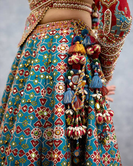 Kutchi Print Muslin Lehenga Choli with Mirror Work - Rosepetals Luxe