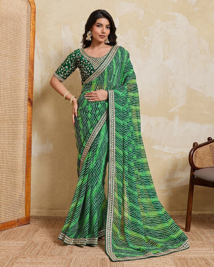 Laheriya Bandhej Georgette Saree with Embroidered Blouse Piece - Rosepetals Luxe