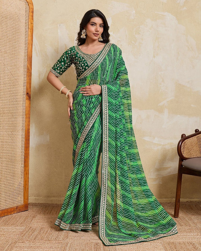 Laheriya Bandhej Georgette Saree with Embroidered Blouse Piece - Rosepetals Luxe