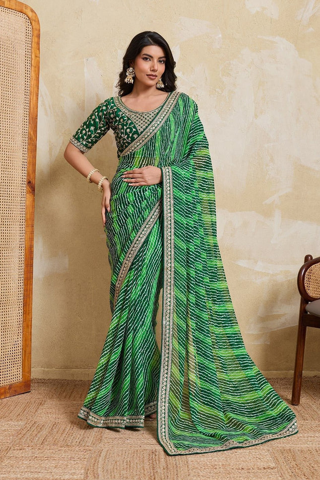 Laheriya Bandhej Georgette Saree with Embroidered Blouse Piece - Rosepetals Luxe