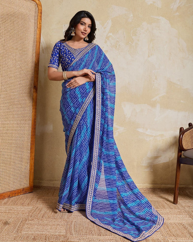 Laheriya Bandhej Georgette Saree with Embroidered Blouse Piece - Rosepetals Luxe