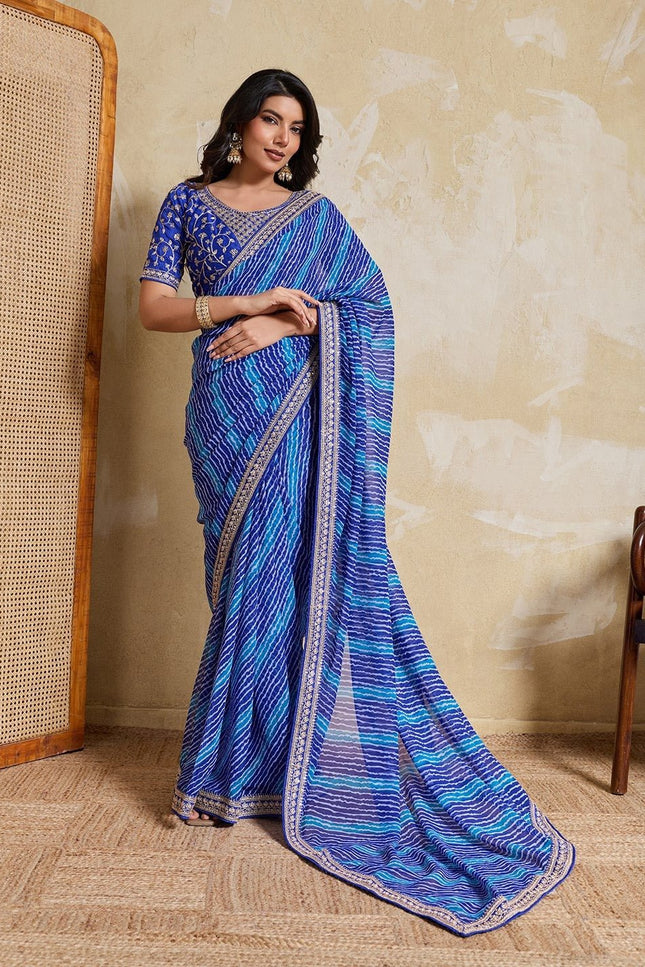 Laheriya Bandhej Georgette Saree with Embroidered Blouse Piece - Rosepetals Luxe