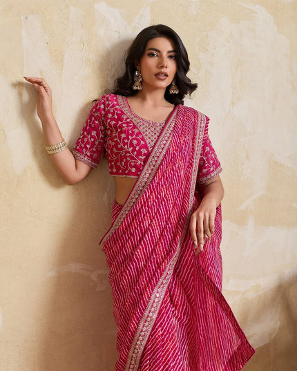Laheriya Bandhej Georgette Saree with Embroidered Blouse Piece - Rosepetals Luxe