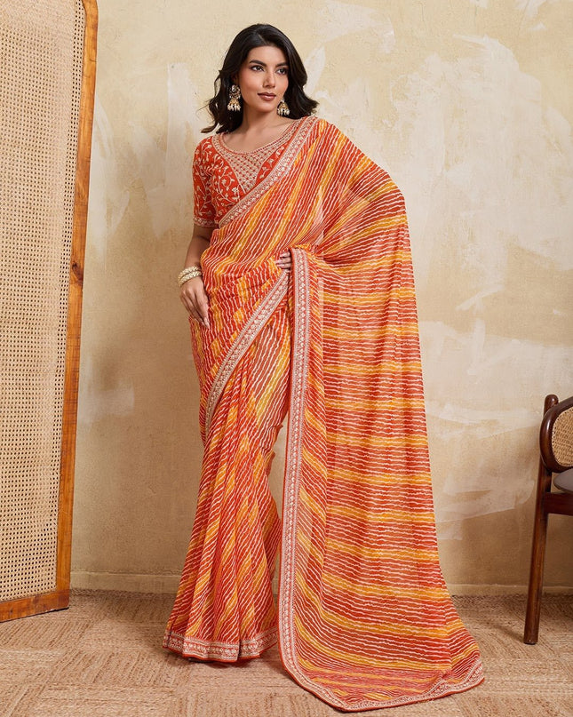 Laheriya Bandhej Georgette Saree with Embroidered Blouse Piece - Rosepetals Luxe