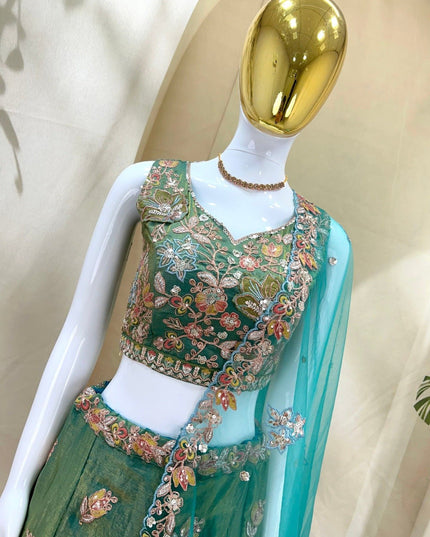 Lehenga Choli Set | Zari Badla Sequence Embroidery with Net Dupatta | Semi-Stitched - Rosepetals Luxe
