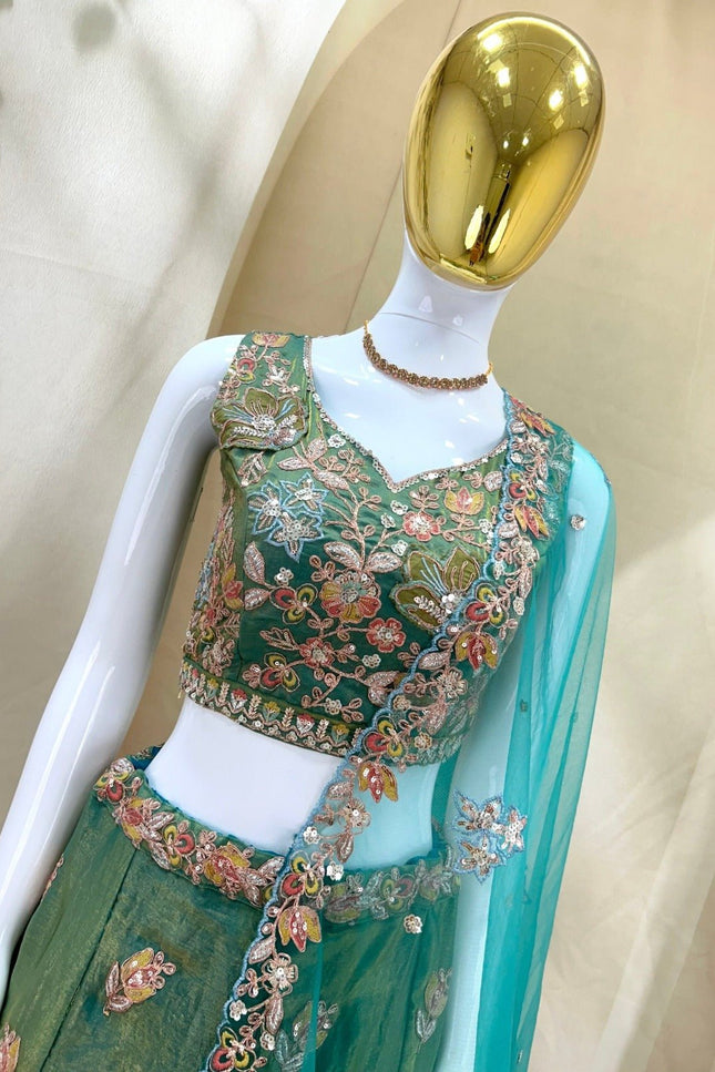 Lehenga Choli Set | Zari Badla Sequence Embroidery with Net Dupatta | Semi-Stitched - Rosepetals Luxe