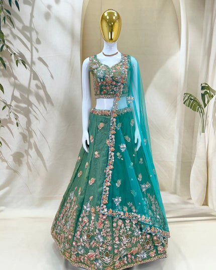 Lehenga Choli Set | Zari Badla Sequence Embroidery with Net Dupatta | Semi-Stitched - Rosepetals Luxe
