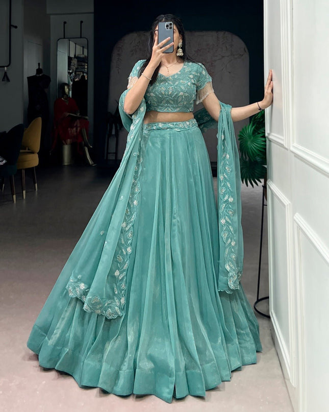 Lehenga With Beads & Thread Embroidery Work | Semi - Stitched - Perfect Party Wear - Rosepetals Luxe