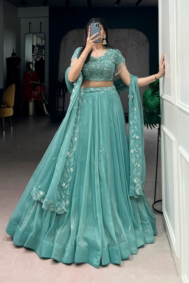 Lehenga With Beads & Thread Embroidery Work | Semi - Stitched - Perfect Party Wear - Rosepetals Luxe