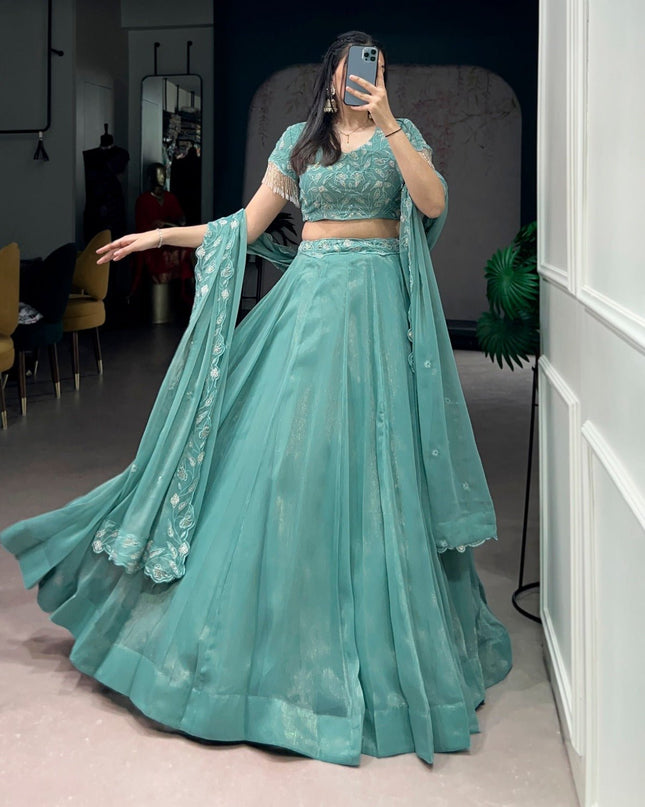 Lehenga With Beads & Thread Embroidery Work | Semi - Stitched - Perfect Party Wear - Rosepetals Luxe