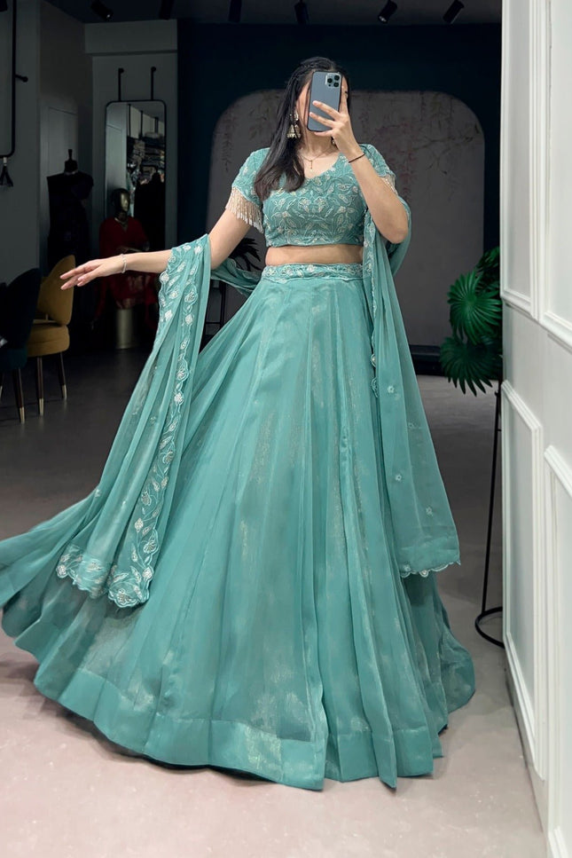 Lehenga With Beads & Thread Embroidery Work | Semi - Stitched - Perfect Party Wear - Rosepetals Luxe