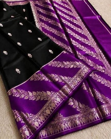 Lichi Tussar Silk Saree | Plant & Flower Butta Weave | Kanchipuram Contrast Border - Rosepetals Luxe