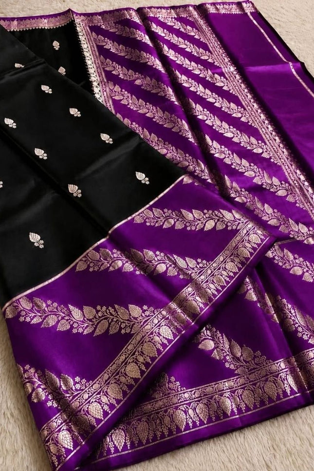 Lichi Tussar Silk Saree | Plant & Flower Butta Weave | Kanchipuram Contrast Border - Rosepetals Luxe