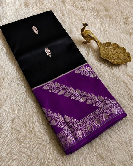 Lichi Tussar Silk Saree | Plant & Flower Butta Weave | Kanchipuram Contrast Border - Rosepetals Luxe