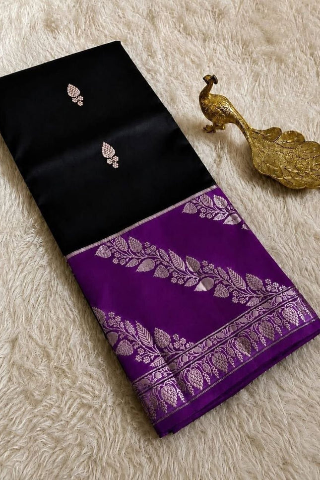 Lichi Tussar Silk Saree | Plant & Flower Butta Weave | Kanchipuram Contrast Border - Rosepetals Luxe