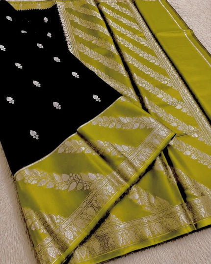 Lichi Tussar Silk Saree | Plant & Flower Butta Weave | Kanchipuram Contrast Border - Rosepetals Luxe