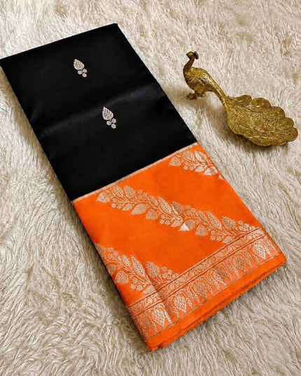 Lichi Tussar Silk Saree | Plant & Flower Butta Weave | Kanchipuram Contrast Border - Rosepetals Luxe